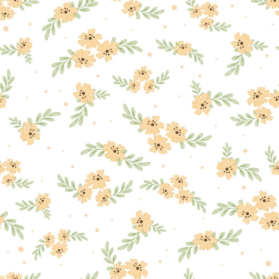 cute watercolor yellow cosmos flowers seamless pattern vector