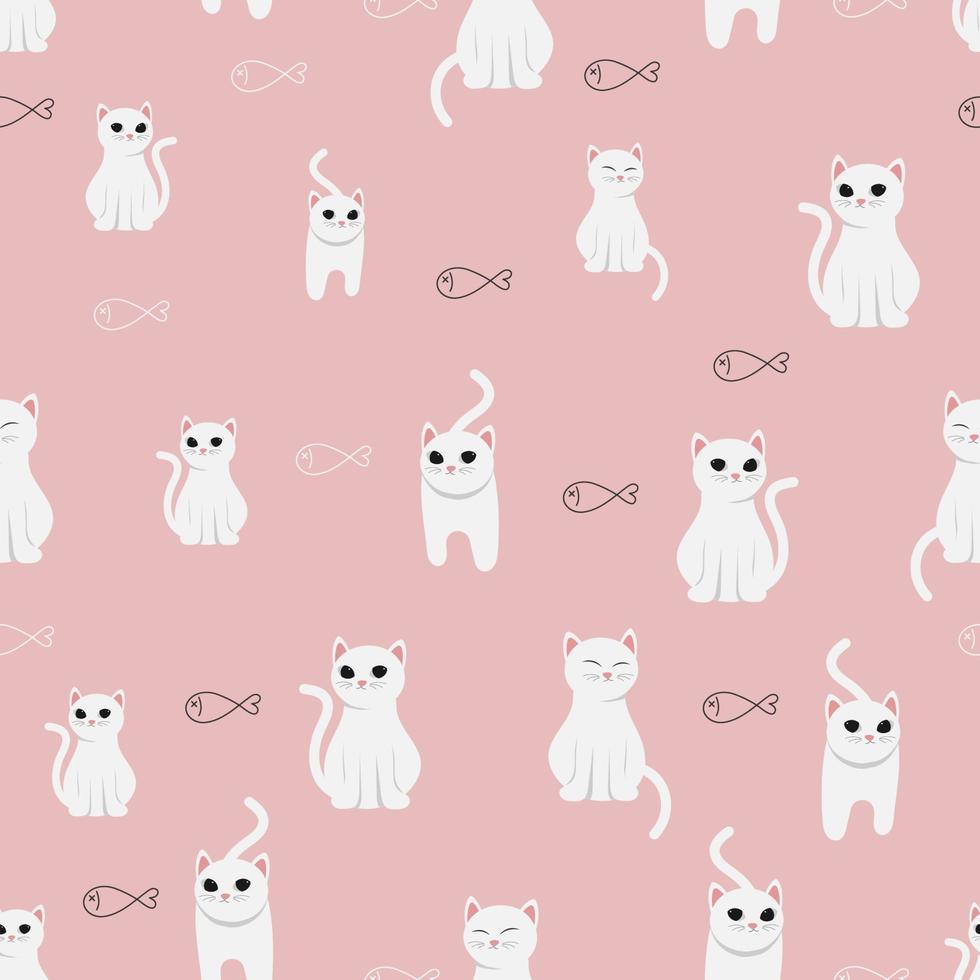 lindo gato blanco gruñón sobre fondo rosa patrón sin costuras eps10 ilustración de vectores