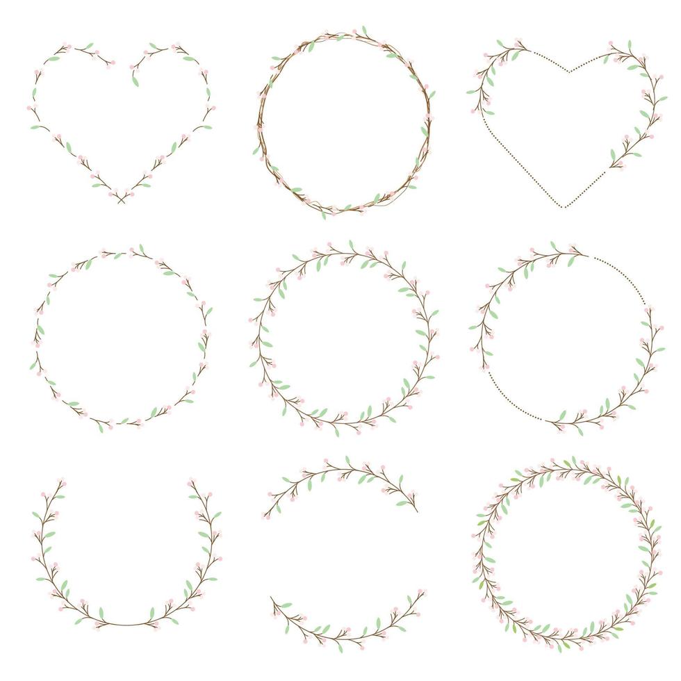 minimal flower bud heart and circle wreath collection vector