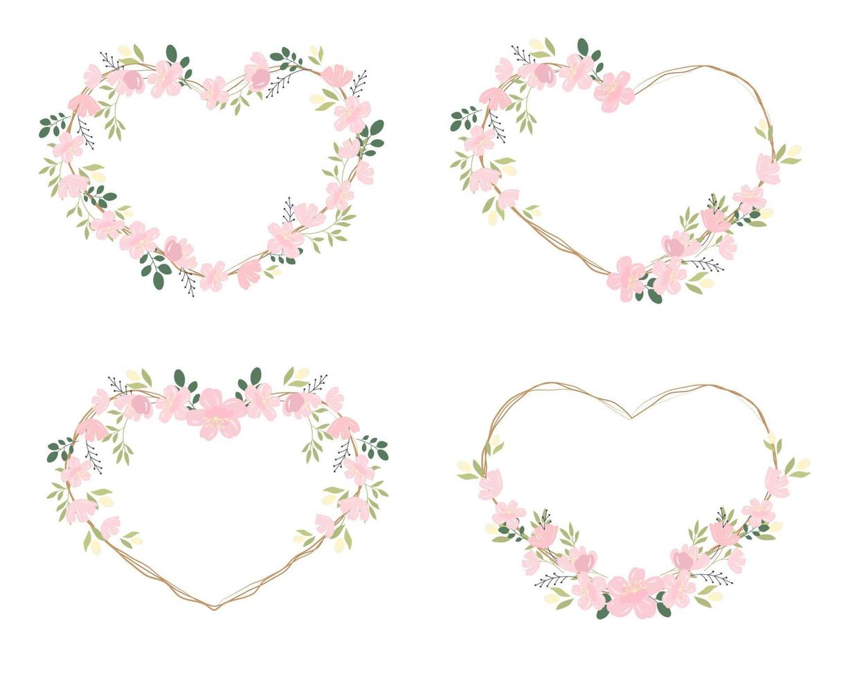 pink cherry blossom or sakura heart wreath frame for valentine banner vector
