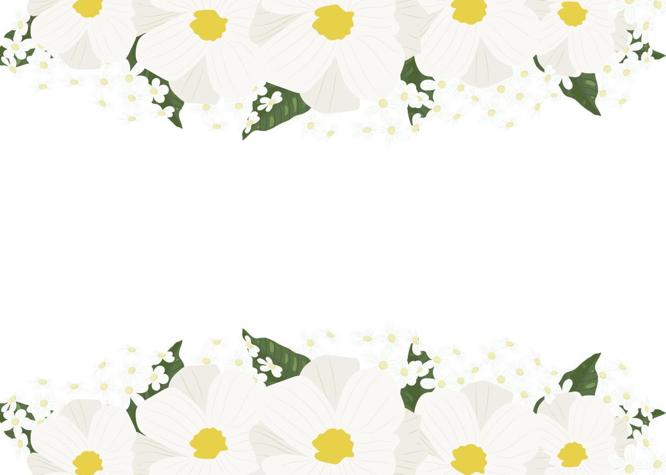 cosmos blanco y flores de hortensias verdes con marco dorado sobre fondo de acuarela plantilla de tarjeta 5x7 para invitación de boda, San Valentín, cumpleaños o día de la madre vector