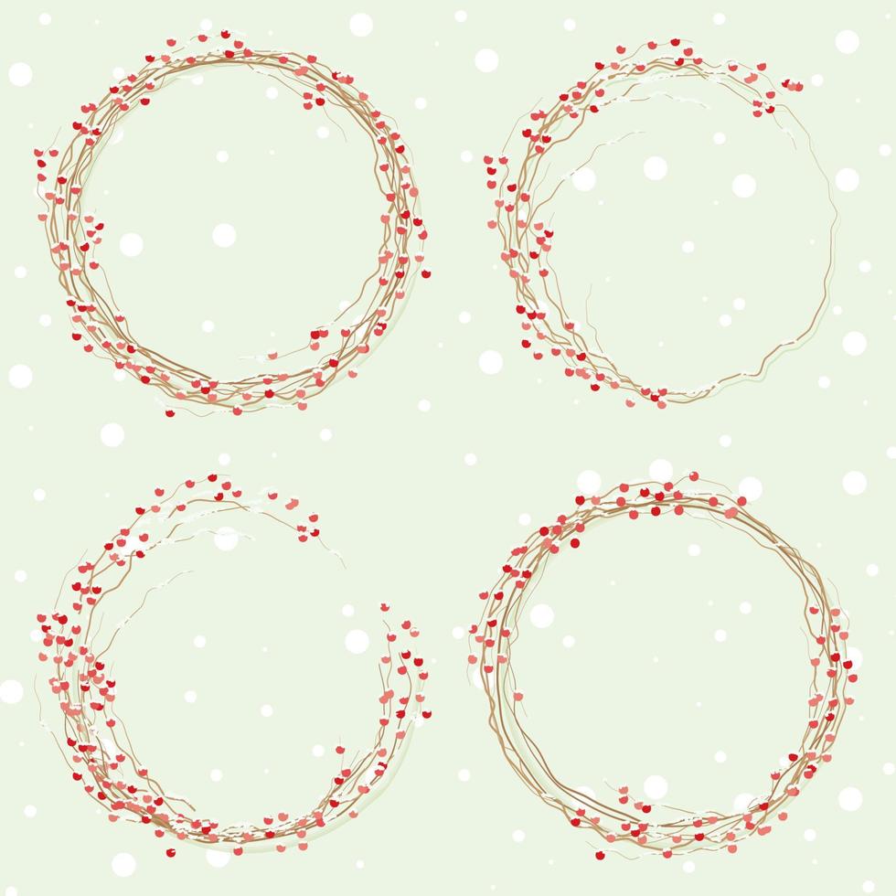 frozen red berry wreath on snow falling background eps10 vectors illustration