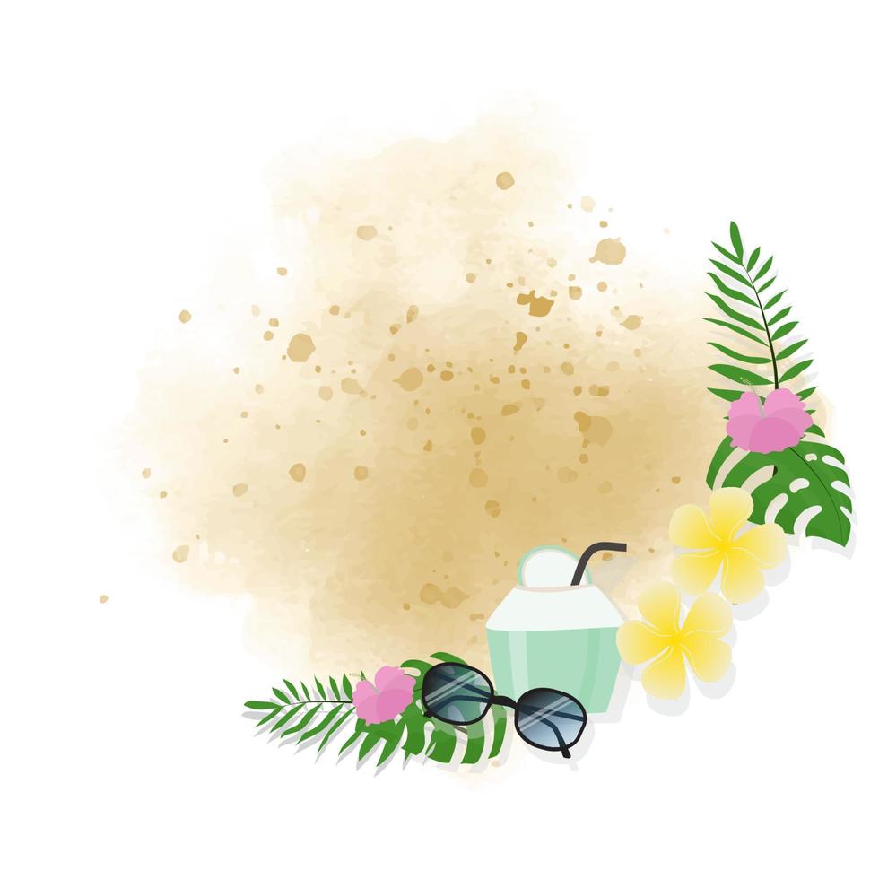 summer elements wreath frame on watercolor sand background vector