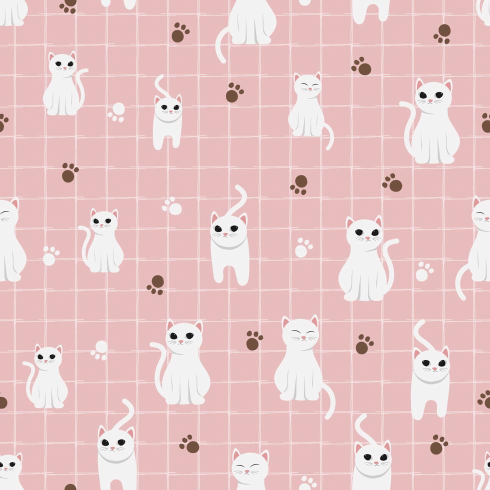 cute white cat on pink pastel background seamless pattern vector