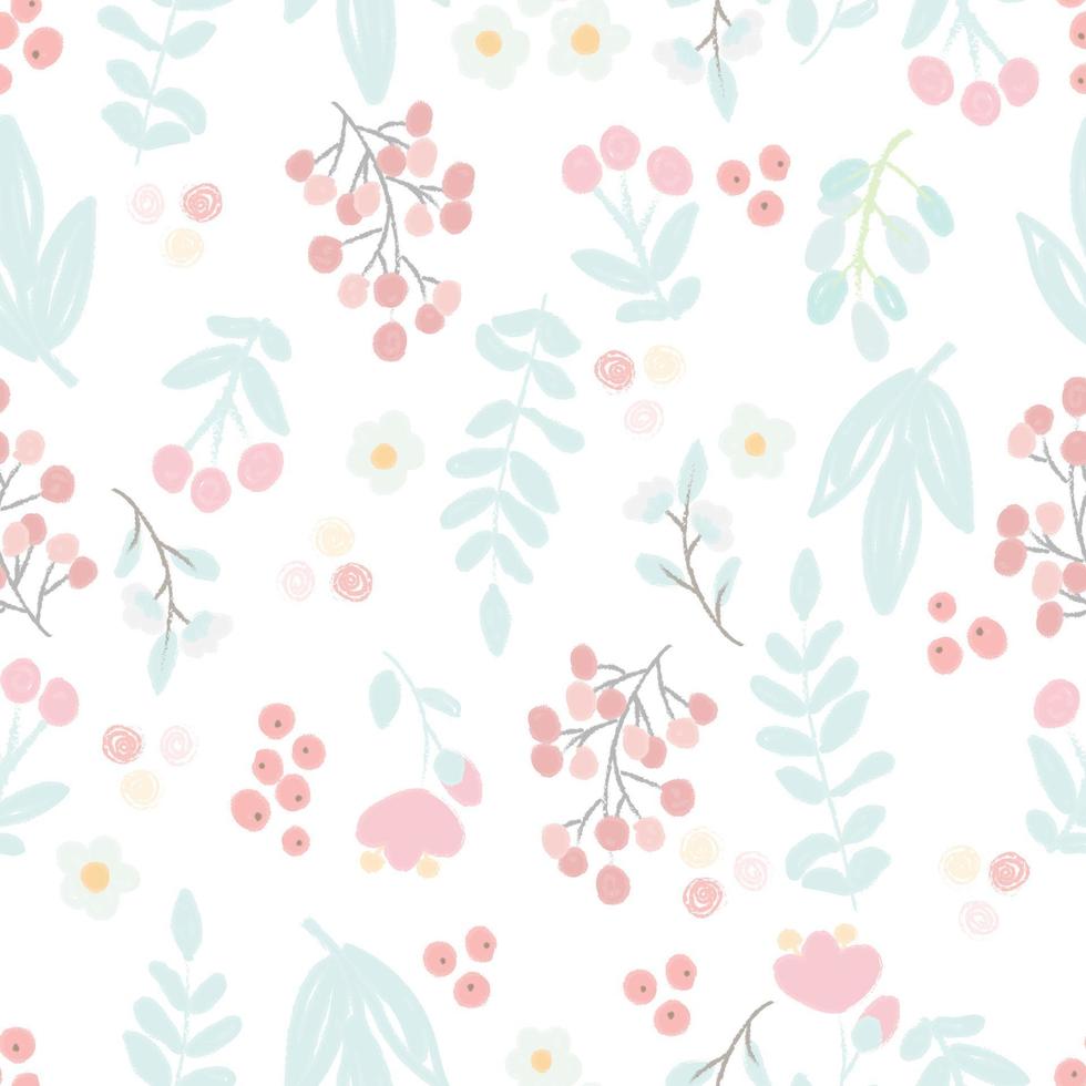 cute hand draw style pastel pink and blue spring tiny little flower and leaf seamless pattern vector