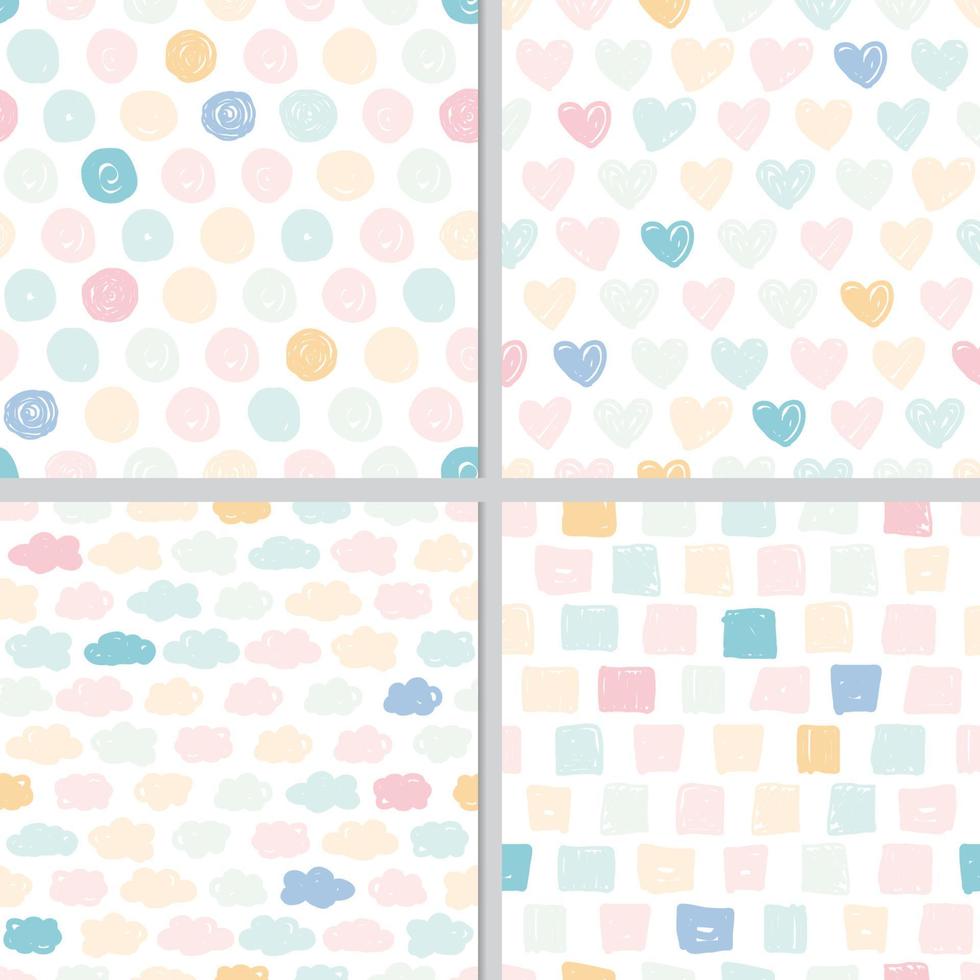 cute pastel valentine doodle hand draw minimal heart seamless pattern collection vector