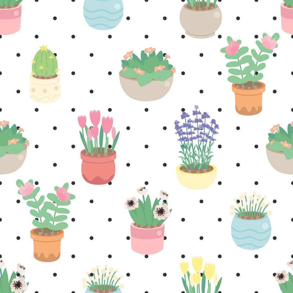 cute small flower in pot on dot seamless pattern eps10 vectors illustration