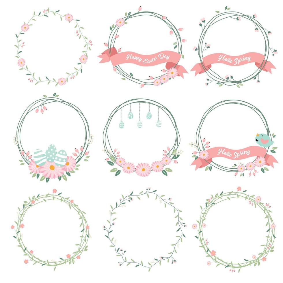 daisy spring and easter flower wreath collection eps10 vectors collection