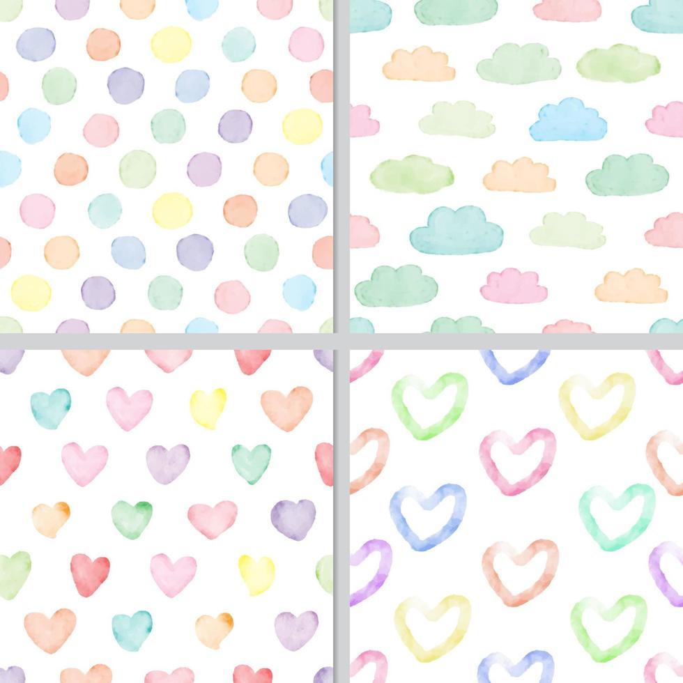 rainbow pastel watercolor minimal heart and cloud seamless pattern eps10 vectors illustration