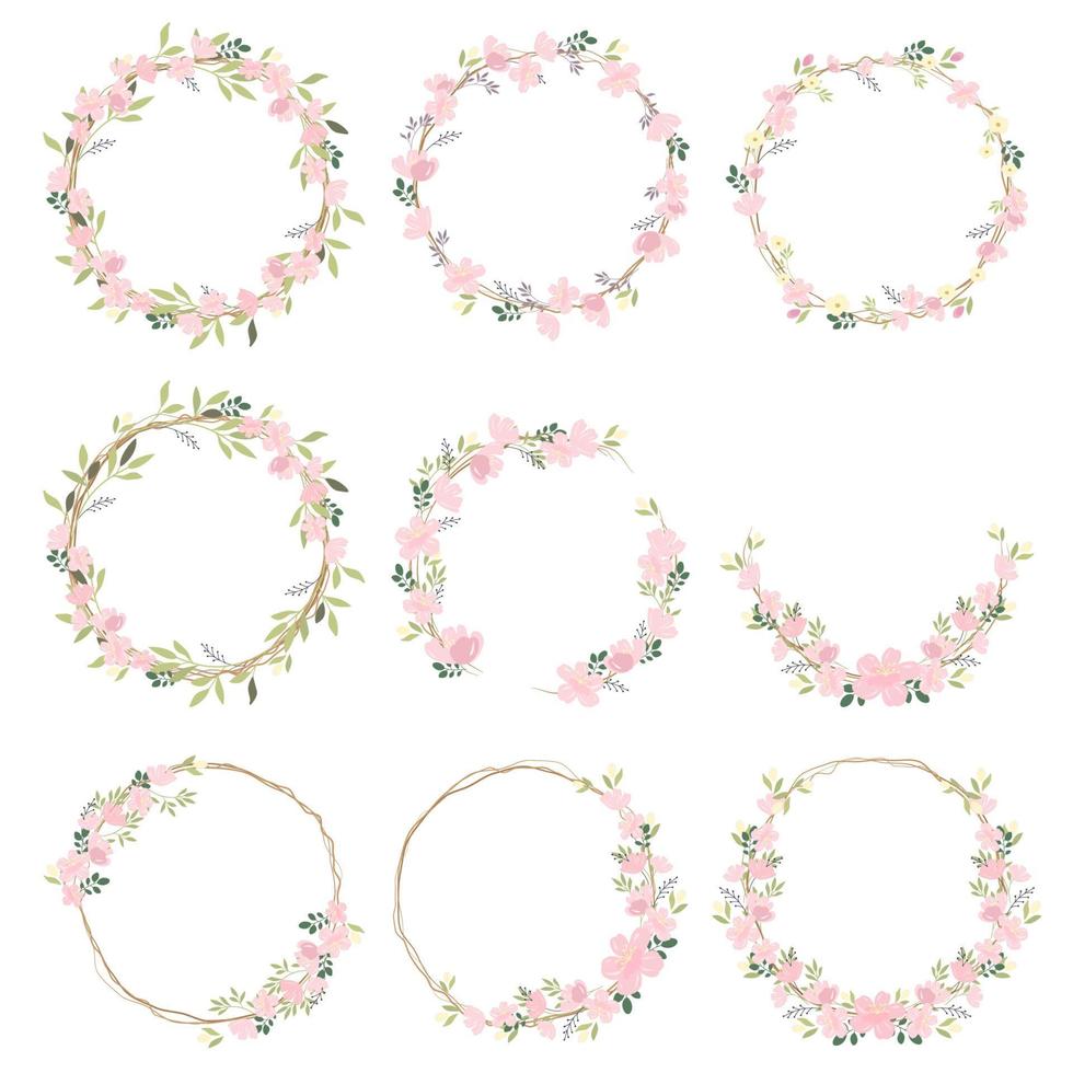 beautiful pink sakura or cheery blossom flower wreath collection eps10 vectors illustration