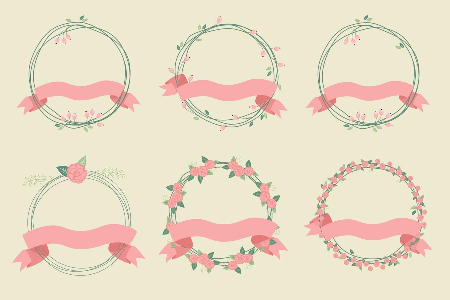 rose hip retro  valentines ribbon wreath collection eps10 vector illustration