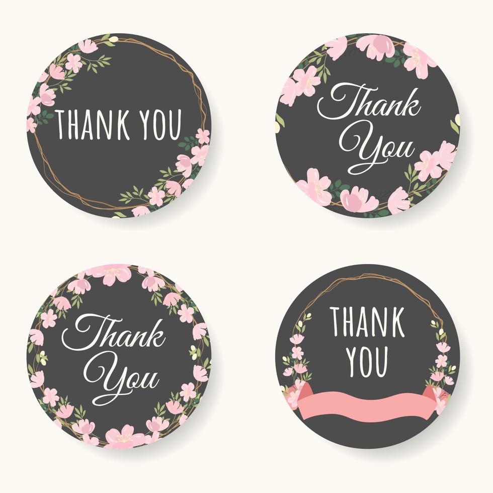 pink sakura or cherry blossom flower thank you sticker collection vector