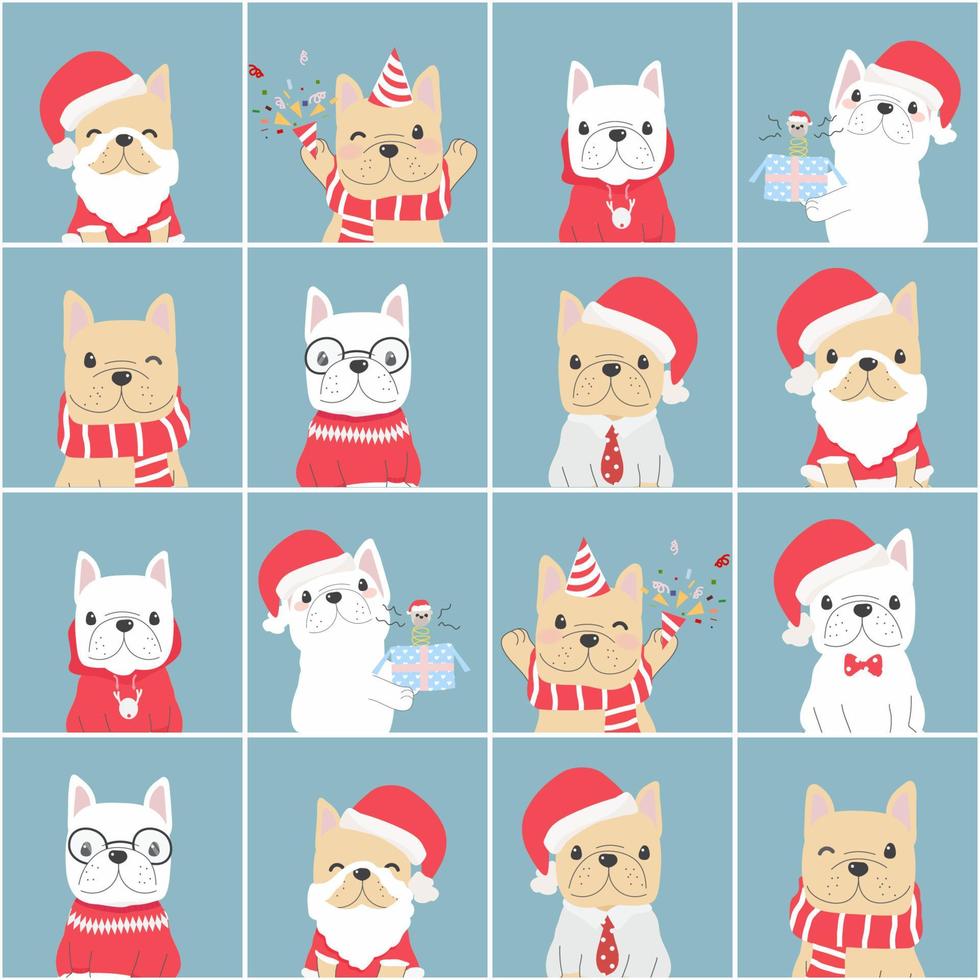 cute french bulldog Christmas flat style block seamless pattern vector