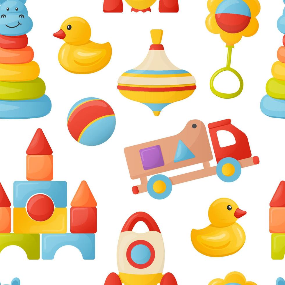 pattern with children's toys. vector colorful illustration in cartoon style