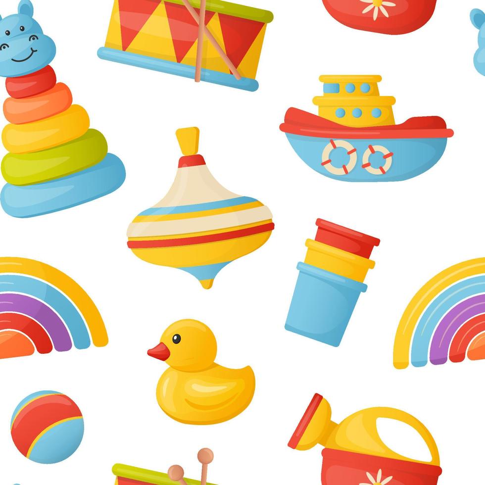 pattern with children's toys. vector colorful illustration in cartoon style