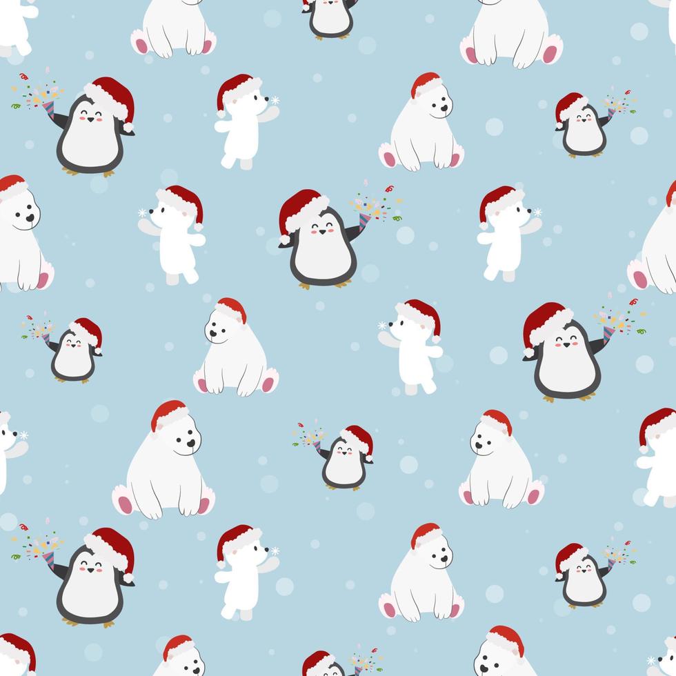 funny animals Christmas party on falling snow seamless pattern eps10 vectors illustration