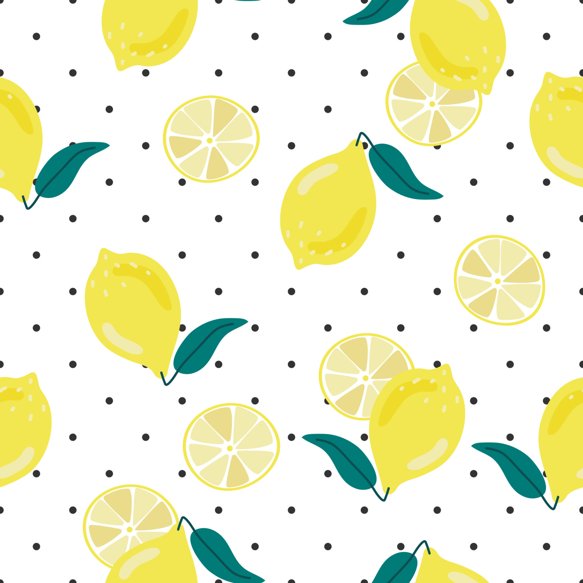 cute hand draw yellow lemon on dot background seamless pattern ...