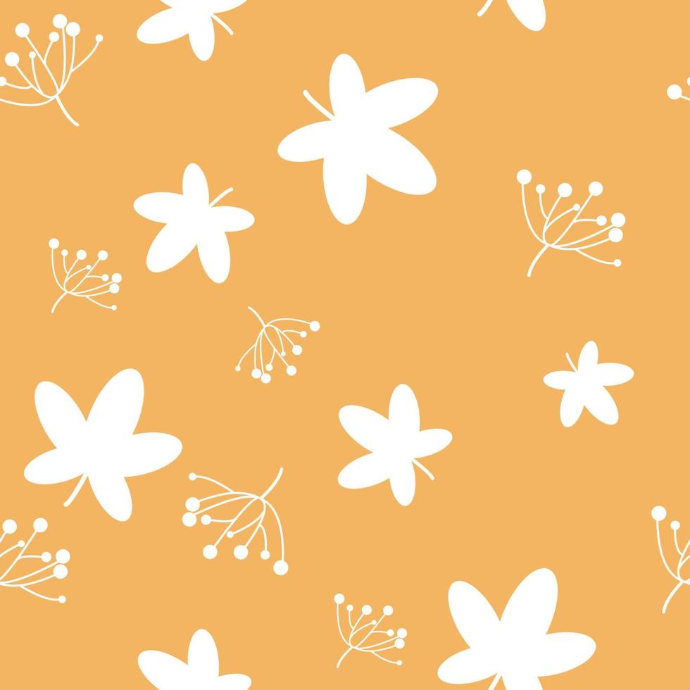 autumn fall cute dandelion flower and falling maple leafs on orange background vector