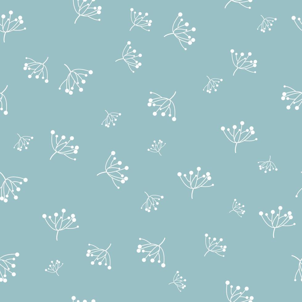 cute white grass dandelion flower on green blue background seamless pattern for textile fabric vector