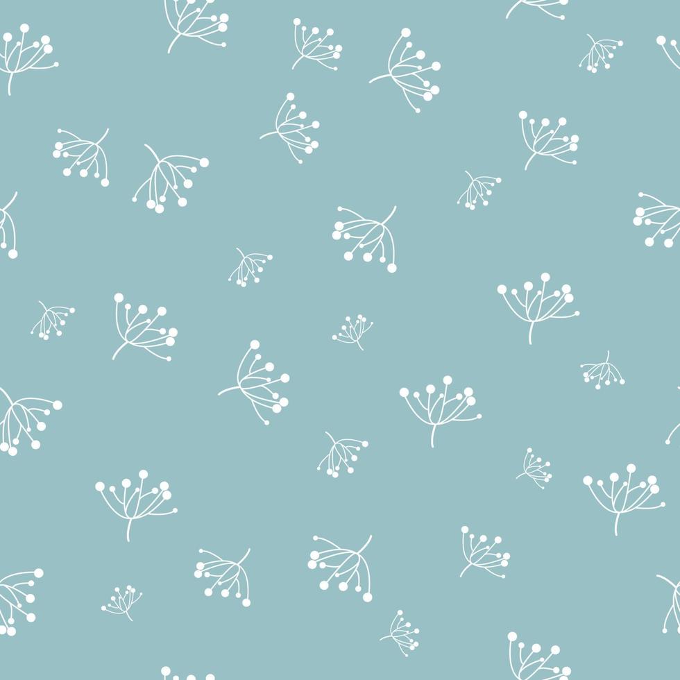 cute white grass dandelion flower on green blue background seamless pattern for textile fabric vector