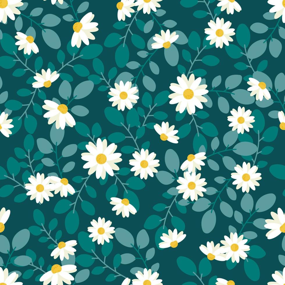 cute white daisy flower flat style seamless pattern vector