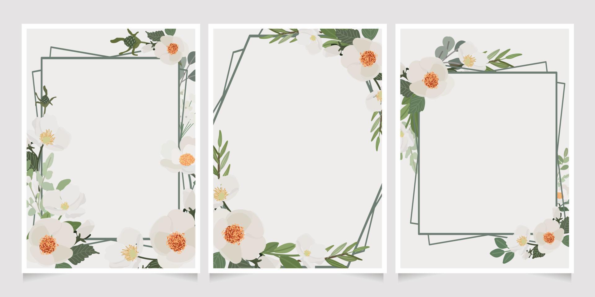 beautiful white camellia wreath frame wedding or birthday invitation card template collection vector