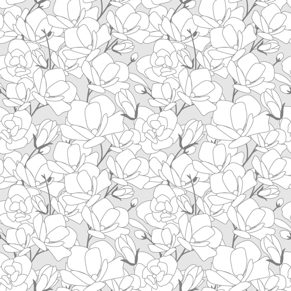 magnolia flower bloom doodle style seamless pattern vector