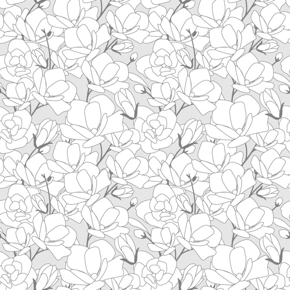 magnolia flower bloom doodle style seamless pattern vector