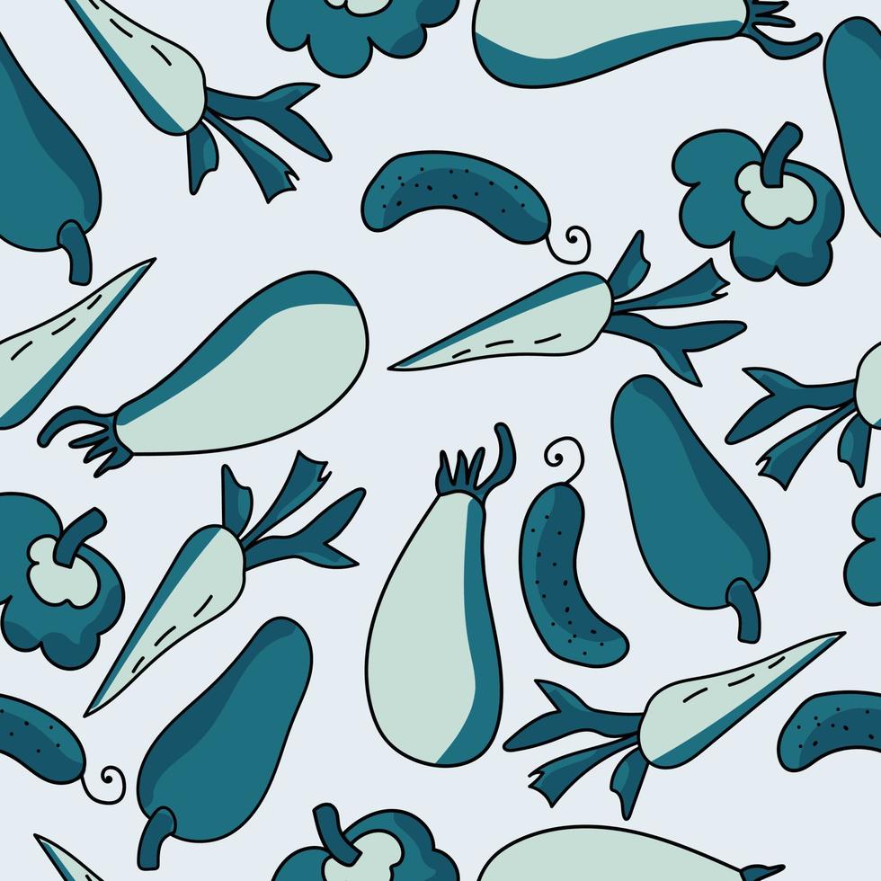 Doodle vegetables seamless pattern, harvest on green background vector