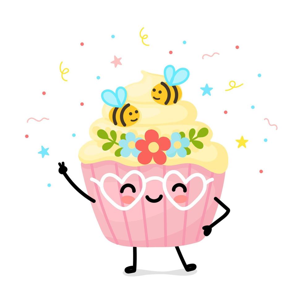 easter cupcakes kawaii. cute illustration with cake for easter. cartoon vector
