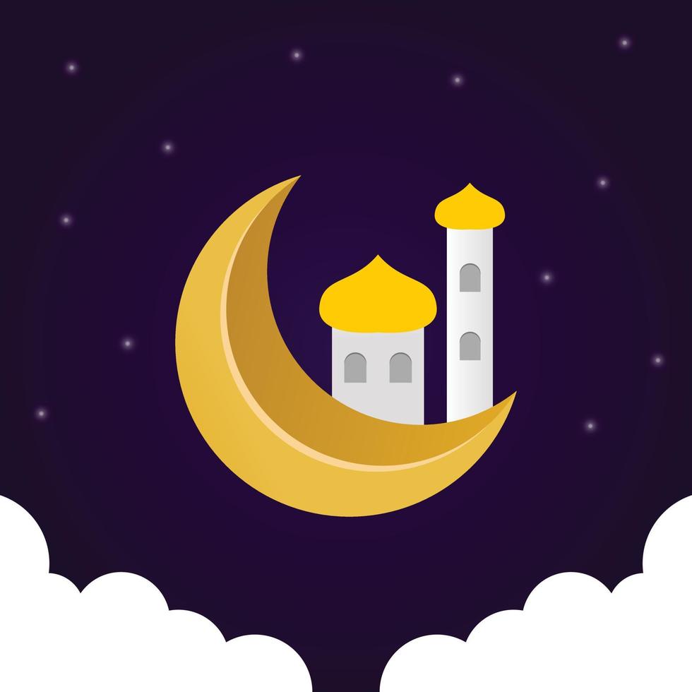 feliz día de isra mi'raj ilustración con luna, mezquita y nube. vector