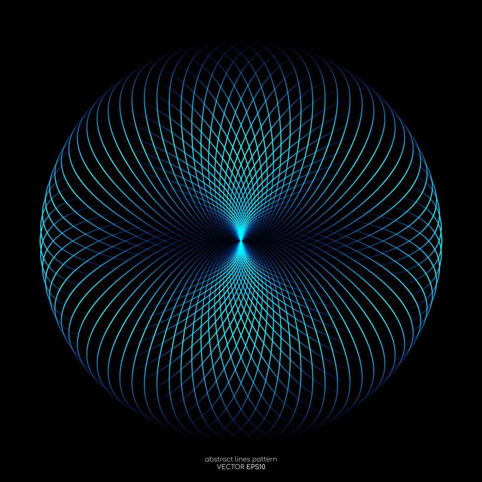 Abstract colorful spectrum light lines weaving pattern in circle shape isolated on black background. Vector illustration in concept technology, science, music, modern.