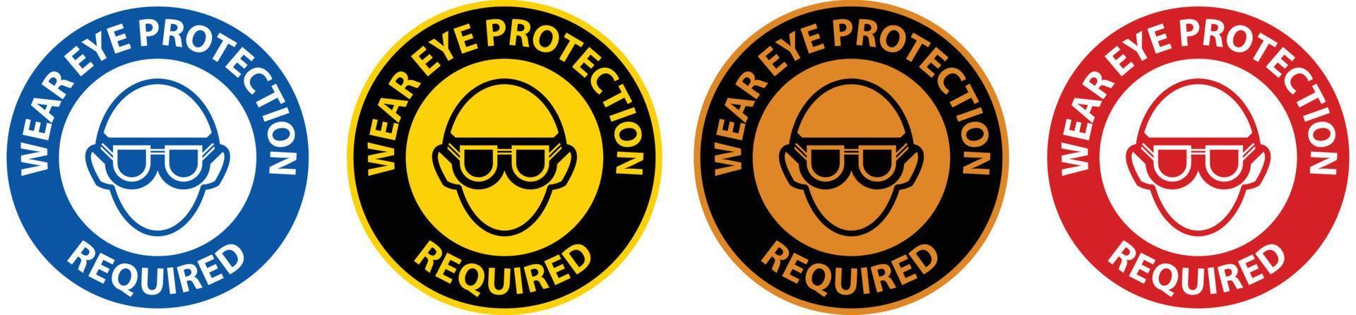 Precaución use protección para los ojos sobre fondo blanco. vector