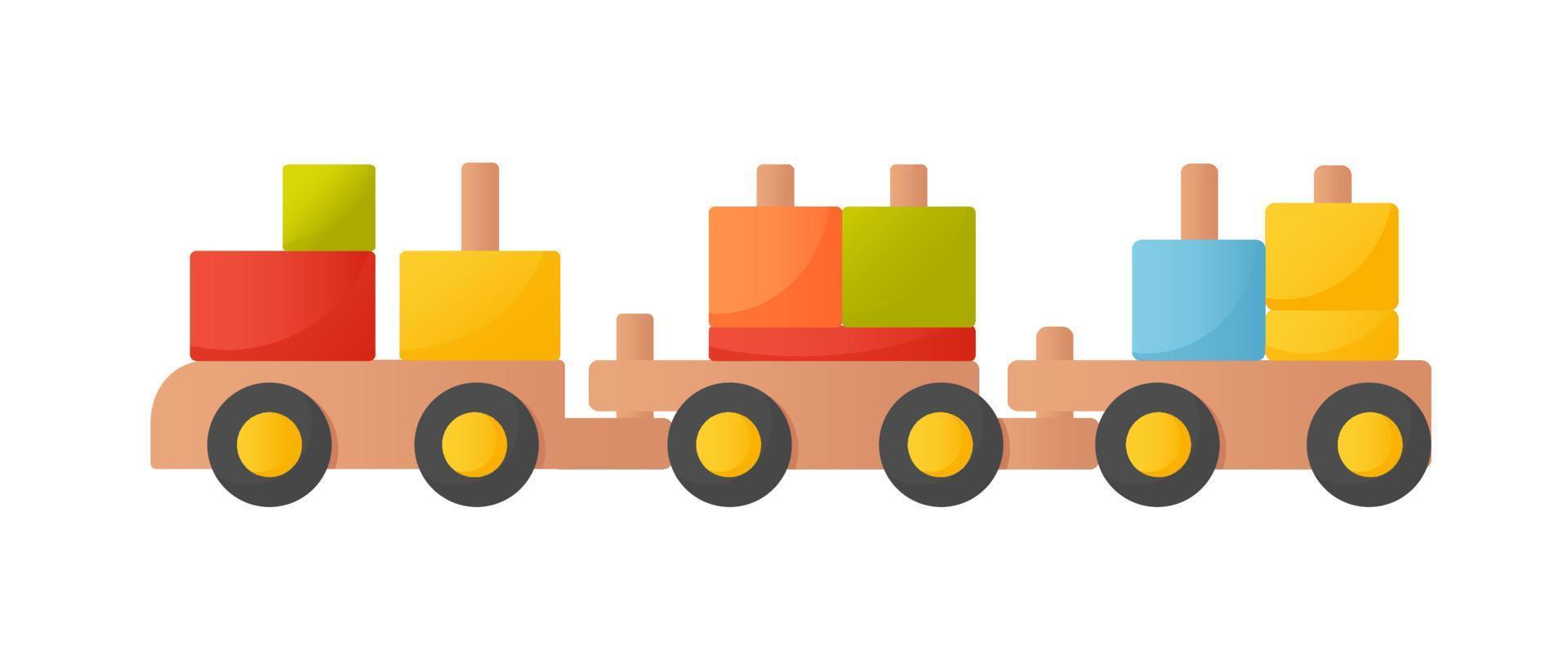 children's toy, wooden locomotive. educational toy in cartoon style. vector