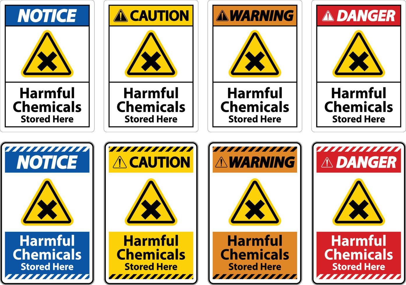 productos químicos nocivos almacenados aquí firman sobre fondo blanco vector