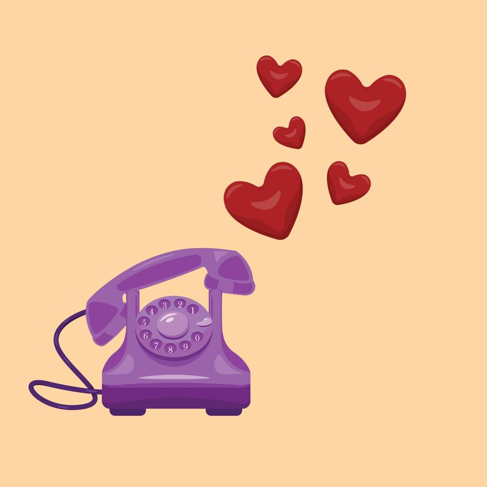 Love Call with Retro Telephone Line Valentine Vector Design Concept