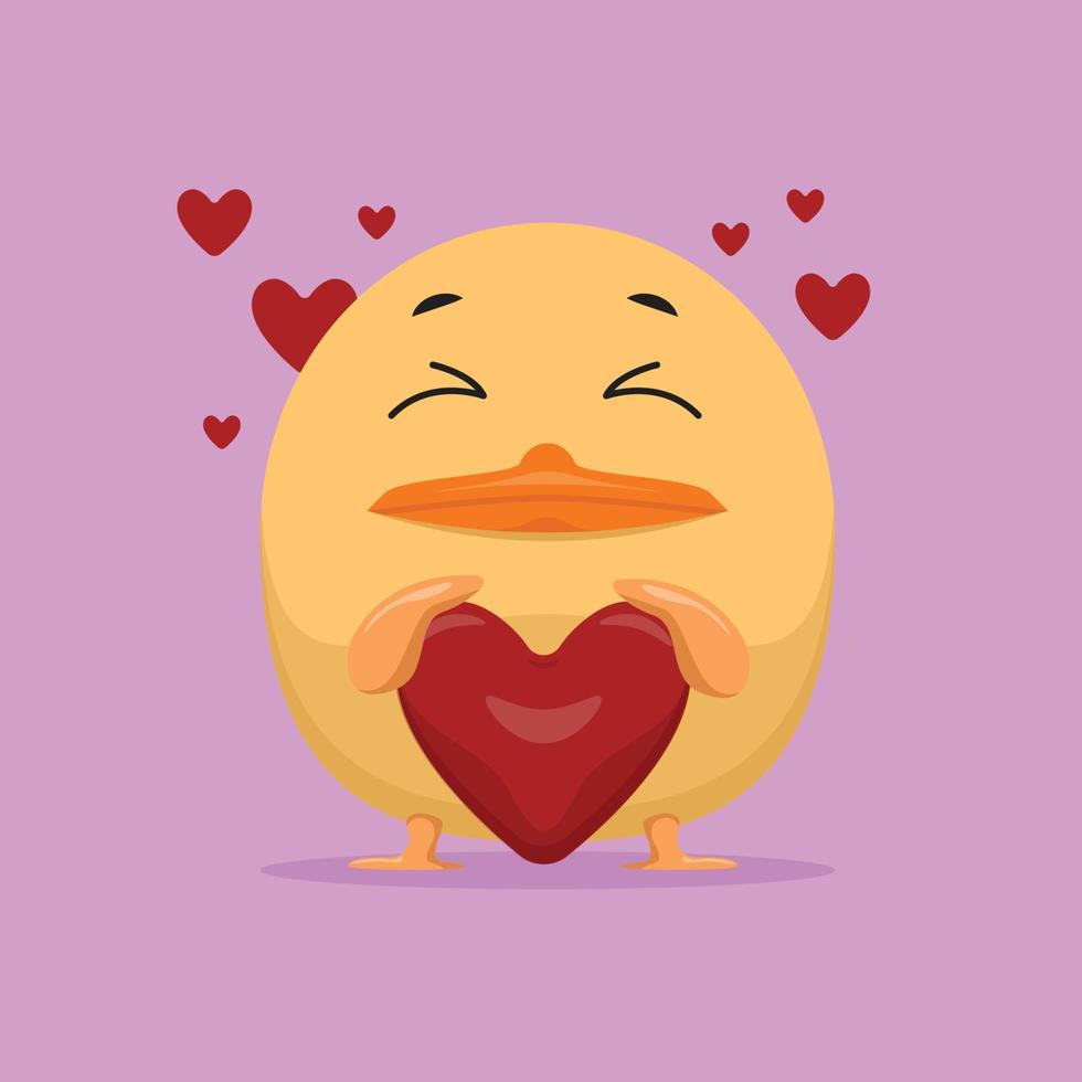 Lindo pato sosteniendo amor ilustración vectorial de San Valentín vector