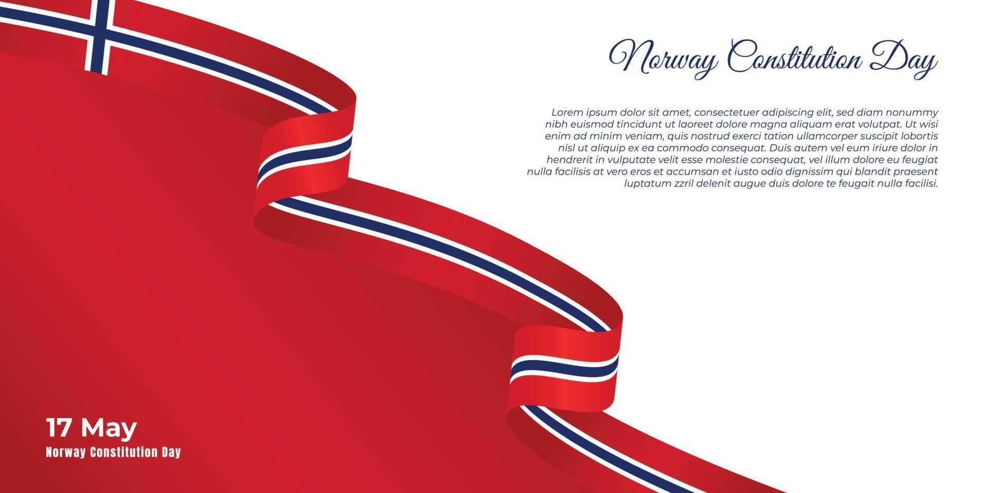 diseño del día de la constitución de noruega con cinta noruega voladora y fondo rojo. vector