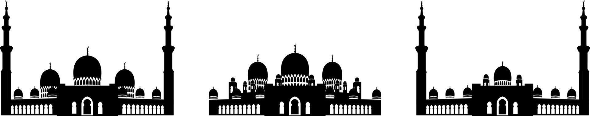 mezquita de silueta establecida por diseño vectorial vector