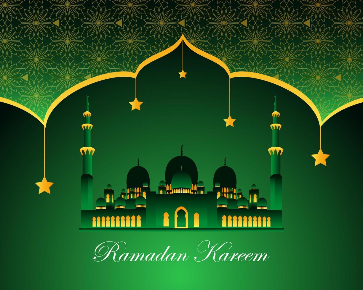 royal ramadan kareem with mosque in green background by vector design