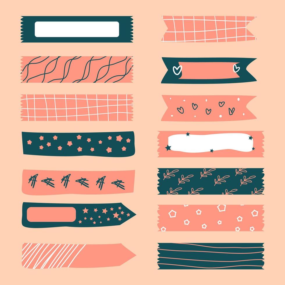 conjunto de lindas cintas washi etiqueta papelería escolar vector