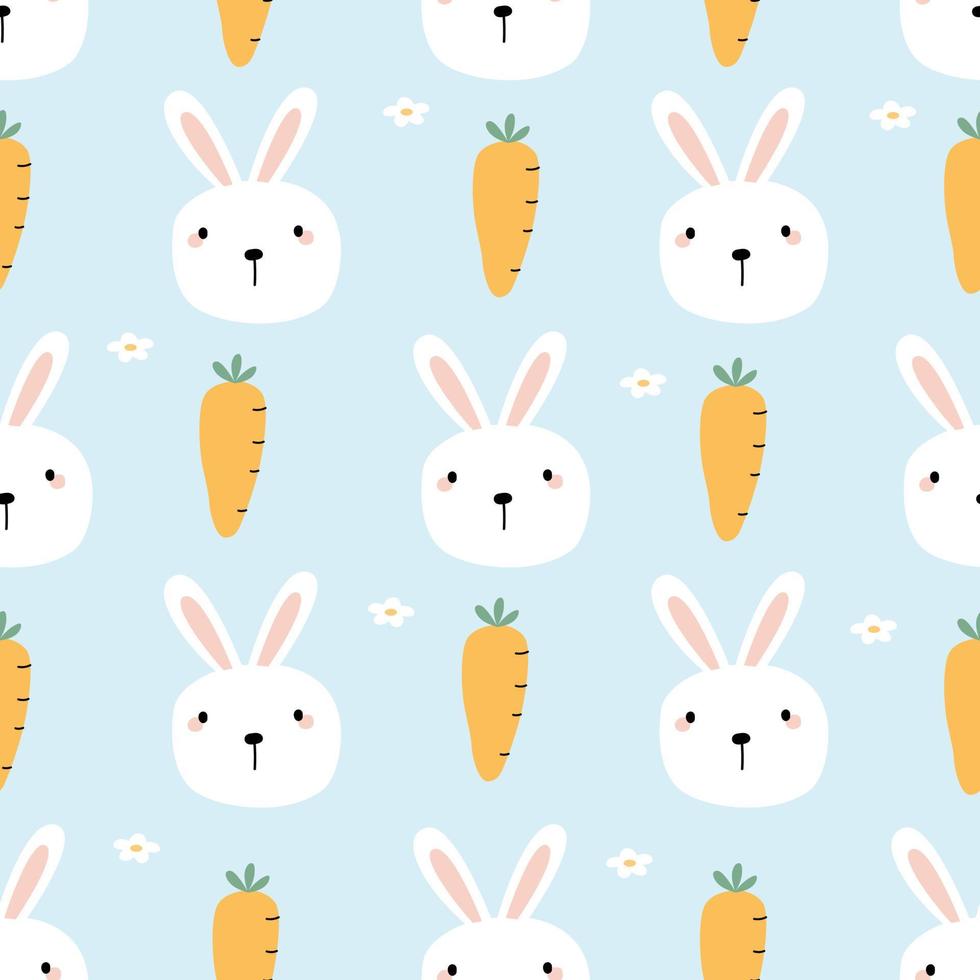 Rabbit and carrot baby seamless cute design for kids hand drawn in cartoon style Use for prints, decorations, textiles, vector illustration