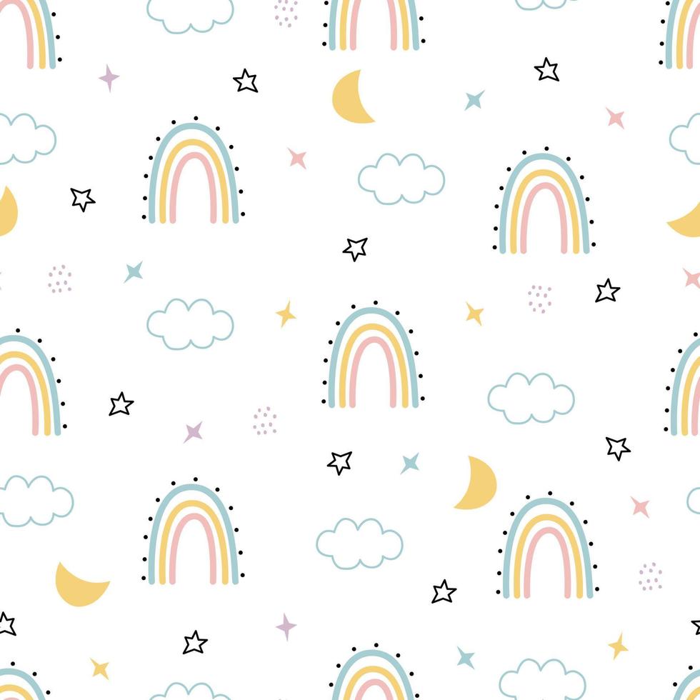 seamless baby pattern rainbow with clouds on white background used for print, decorative, wallpaper, Children clothing patterns, textiles vector