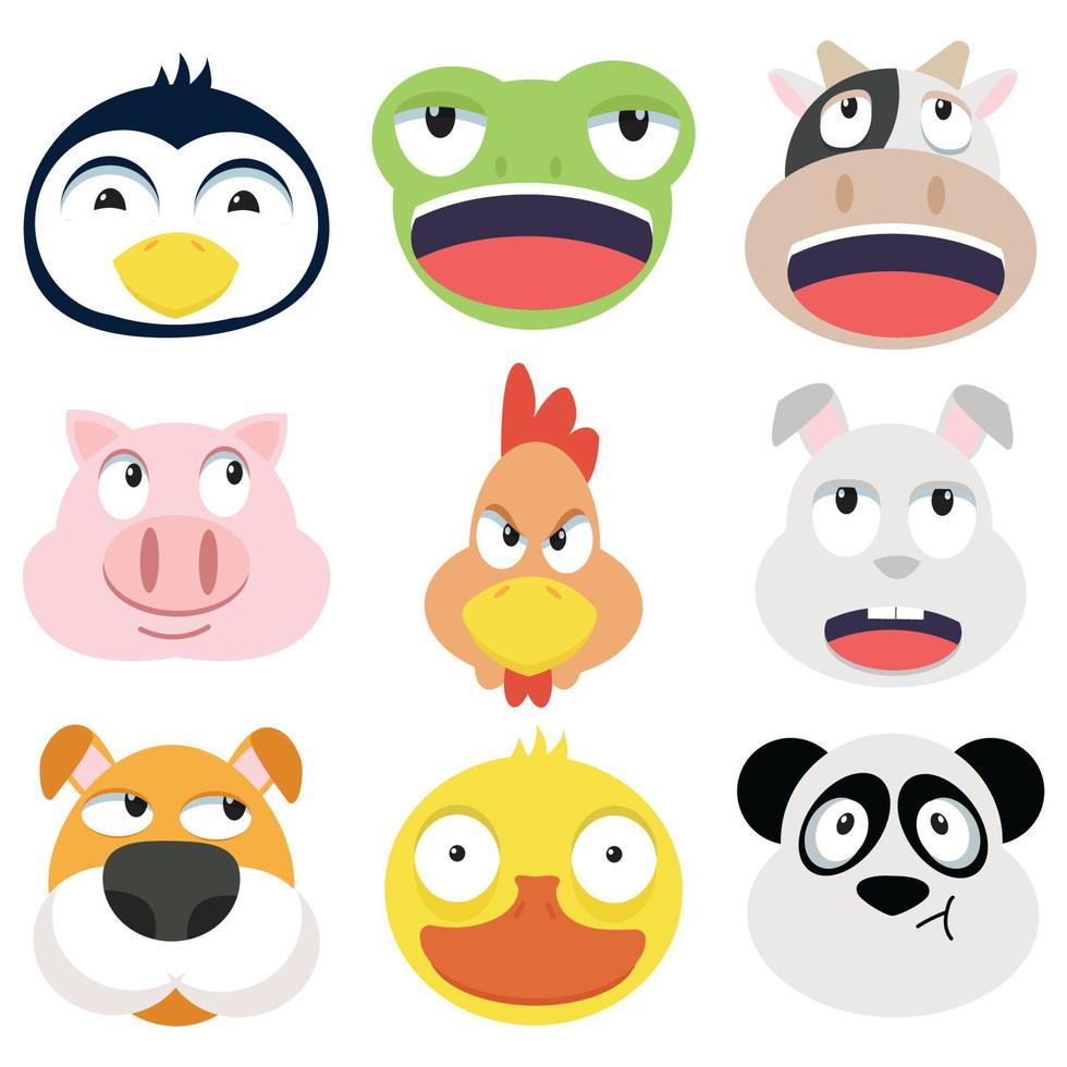 lindas caras de conjunto de animales vector