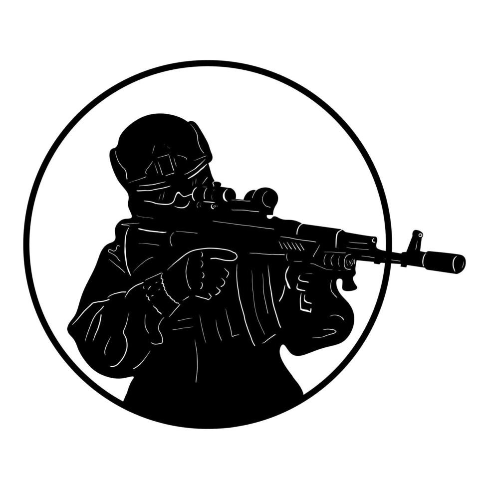 Silhouette of a soldier in a circle. vector