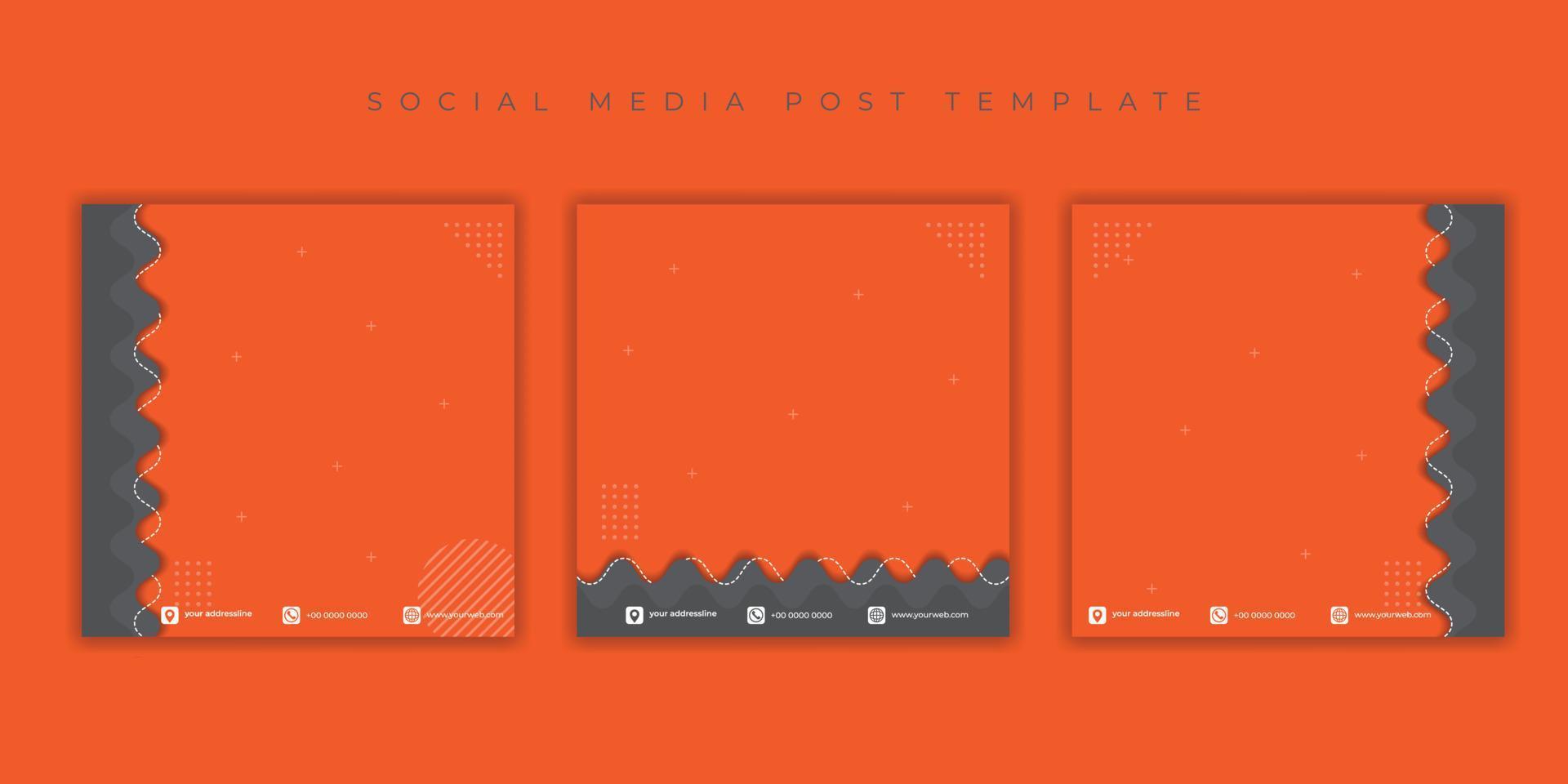 Set of social media post template with orange design. simple wave social media template design vector