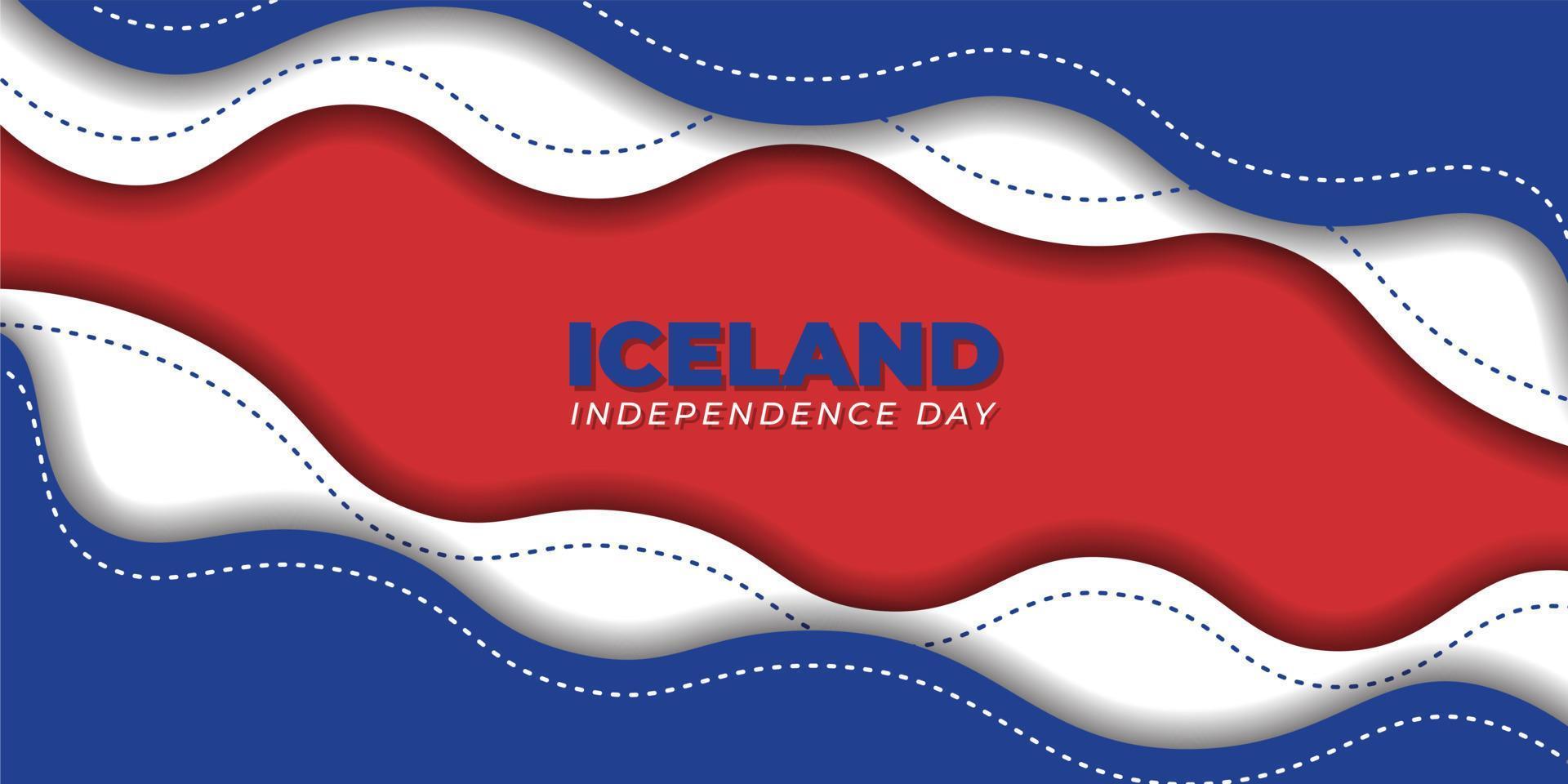 Iceland independence Day design with red and blue paper cut background design vector