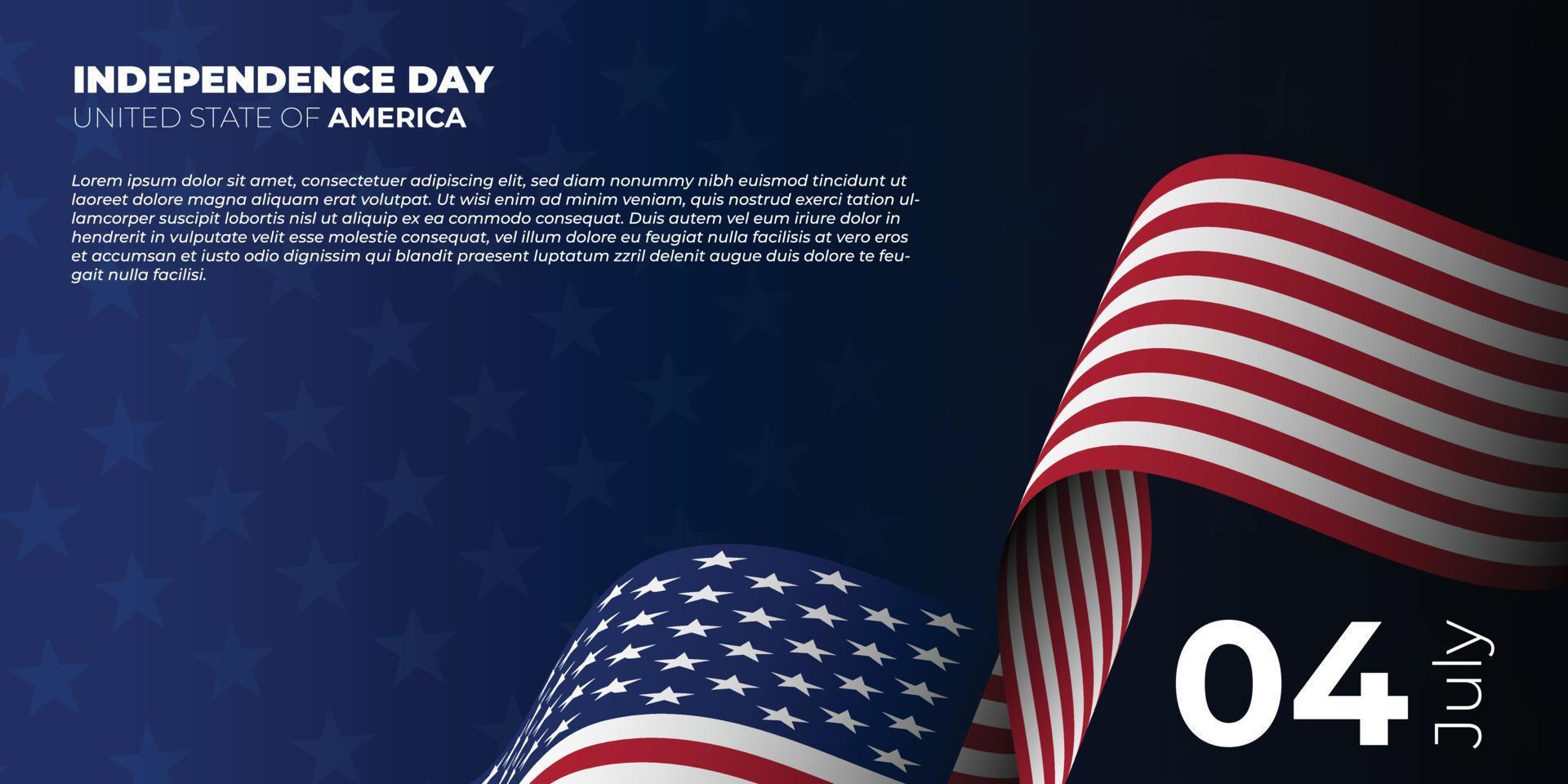 feliz día de la independencia para el estado unido de américa con el diseño de la bandera americana ondeando. Ilustración de vector de fondo de bandera americana.
