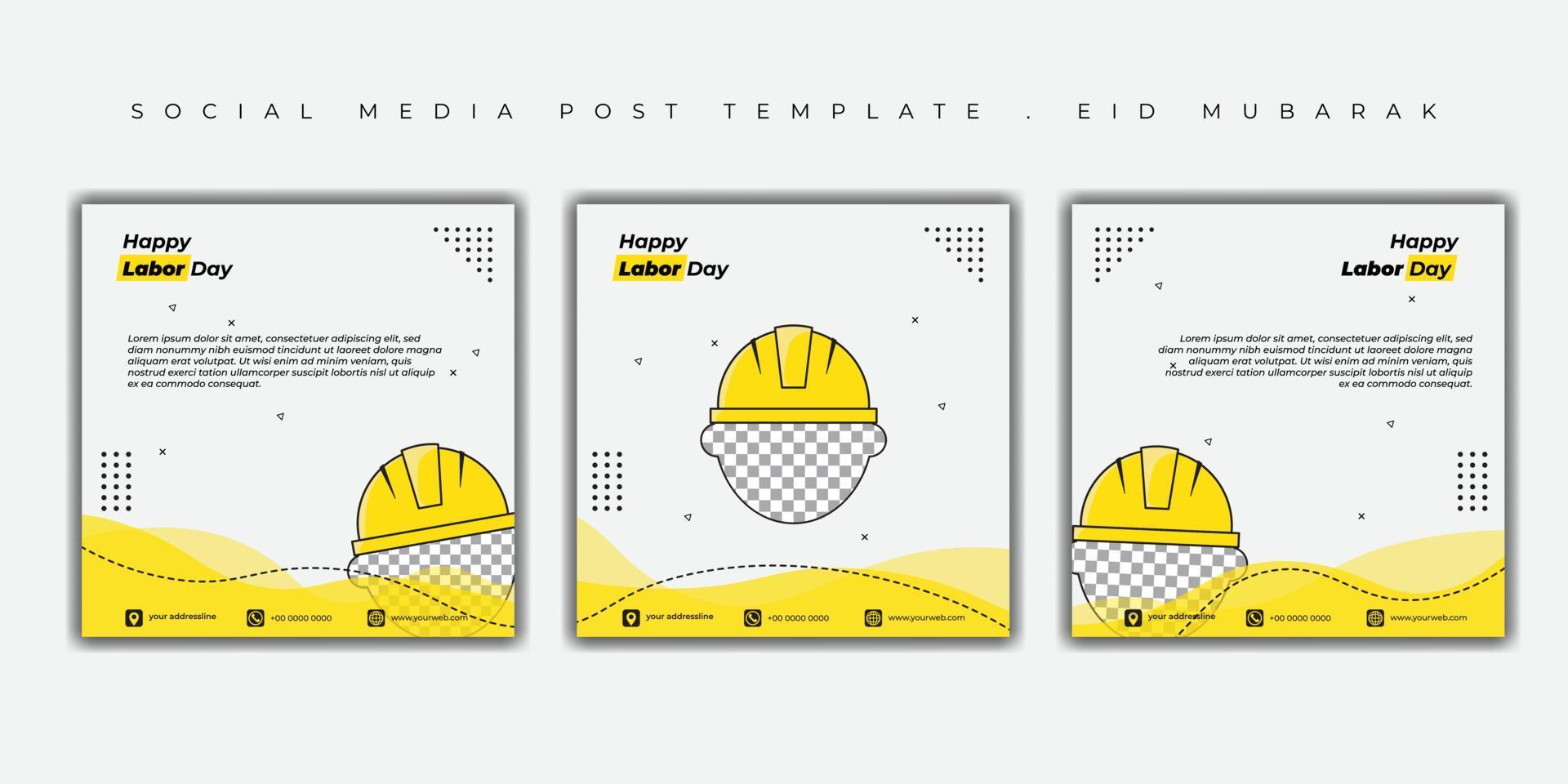 Happy labor day design with helmet template design. Set of Social media post template. vector