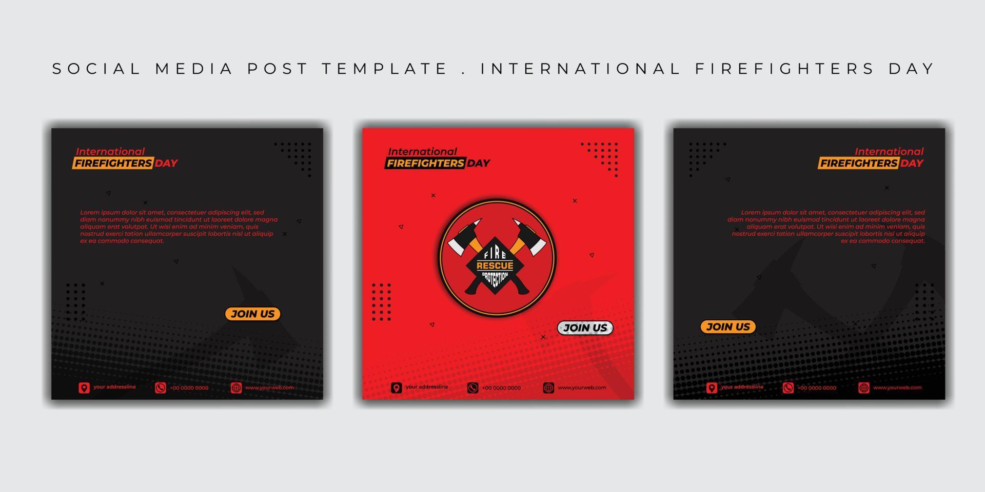 International firefighters day design. set of social media post template with dark and red design vector